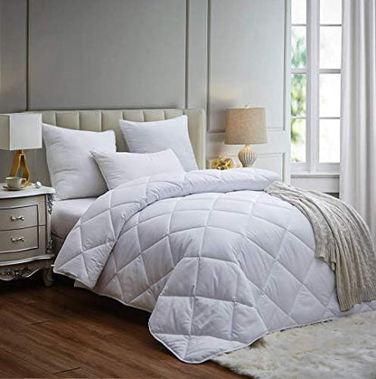  Acanva Twin Down Alternative Comforter-- All-Season Quilted Lightweight Comforter Duvet Insert Twin With 300GSM Soft Microfiber Fill Machine Washable, White, Diamond Stitched Twin