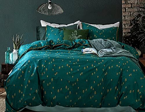  Bedding Duvet-Cover-Set, Queen Green Pine Pattern Cotton Luxury High Thread Soft Bedding Set,1 Duvet Cover And 2 Pillow Shams Comforter Cover-Set