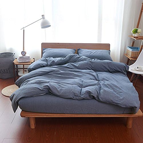  Ousehold 100% Cotton Duvet Cover 3 Piece Comforter Cover Set Simple Plaid With Zipper Closure (Pink, Queen)