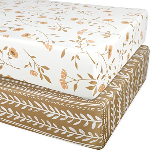  Changing Pad Cover, 2 Pack Changing Table Cover For Baby Boys Girls, Jersey Knit Soft Diaper Changing Pad Cover, Changing Table Sheets, Retro Brown Flower