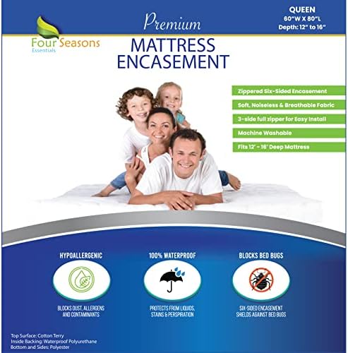  Mattress Protector Twin Size - Zippered Waterproof Mattress Cover - Hypoallergenic Dust Allergen Proof Encasement - Deep Pocket Cotton Terry Top White