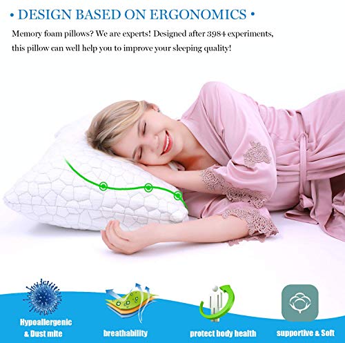  SUPA MODERN Cooling Bed Pillows For Sleeping 1 Pack Shredded Memory Foam Pillow For Neck Pain Relief, Adjustable Sleeping Pillow For Back/Side Sleepers, Hypoallergenic Bamboo Pillow