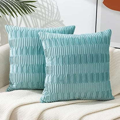  ETASOP 2Pack White Velvet Pillow Covers With Wave Striped Decorative, Luxury Soft Cushion Cases For Farmhouse Couch Sofa Living Room,18x18 Inches