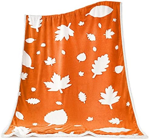  Fall Throw Blanket For Couch - 50x60 Burnt Orange - Soft Sherpa - Autumn Decorations For Home