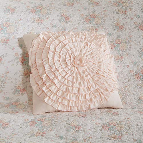  Madison Park 100% Cotton Quilt Set Floral Print, Double Sided Stitching, All Season, Lightweight Coverlet Shabby Chic Bedding Layer, Matching Shams, Full/Queen, Pink 6 Piece
