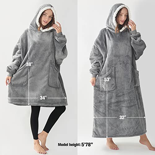  BEDELITE Fleece Sherpa Wearable Blanket Hoodie With Sleeves And Pocket, Cozy Warm Oversized Blanket Sweatshirt