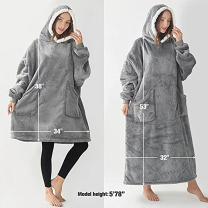  BEDELITE Fleece Sherpa Wearable Blanket Hoodie With Sleeves And Pocket, Cozy Warm Oversized Blanket Sweatshirt