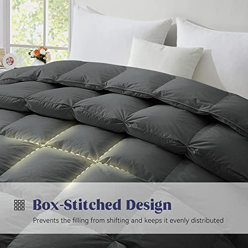  Puredown® Goose Feather Down Comforter Twin Size, All Season Medium Warmth Duvet Insert, Luxury Hotel Collection Bedding Comforters, Ultra Soft 100% Cotton Cover Shell(68x90,Dark Grey)