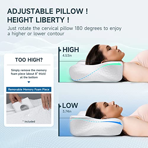  Zibroges Cervical Pillow, Memory Foam Pillow For Neck Head Shoulder Pain Relief Sleeping Supports Your Head, Ergonomic Orthopedic Contoured Cooling Neck Bed Pillow For Side, Back And Stomach Sleepers