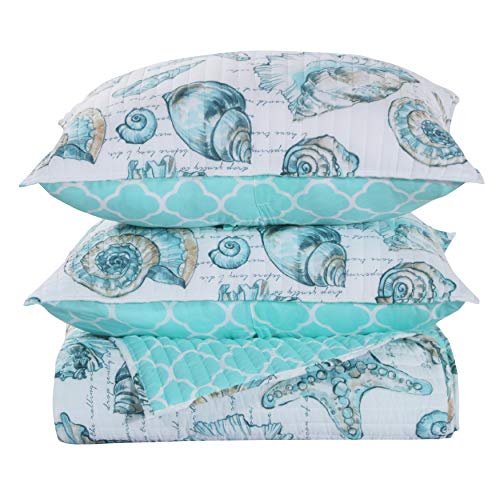  Barefoot Bungalow - GL-1709GMSK Cruz Coastal Quilt Set, 3-Piece King/Cal King, White