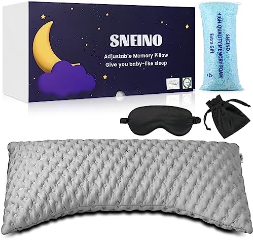  SNEINO Neck Pillows For Pain Relief Sleeping Queen Size - Shredded Memory Foam Pillows, Adjustable Bed Pillows For Back, Stomach And Side Sleeper, Extra Fill Included, CertiPUR-US/Oeko-TE（Grey）