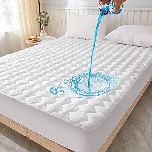  Waterproof Mattress Pad, Queen Size Quilted Fitted Mattress Pad, 100% Waterproof Breathable Soft Mattress Protector Stretches Up To 8-18 Inches, Cooling Mattress Topper For Queen Size Bed