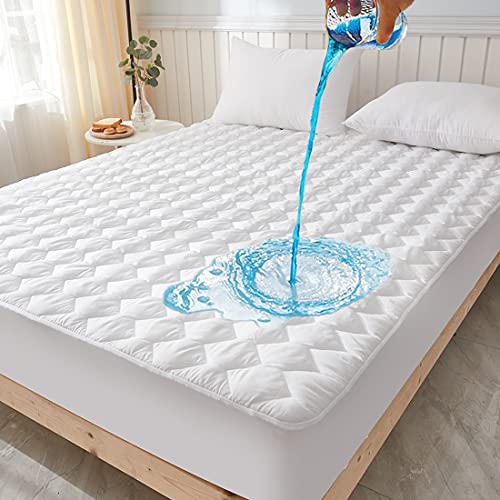  Waterproof Mattress Pad, Queen Size Quilted Fitted Mattress Pad, 100% Waterproof Breathable Soft Mattress Protector Stretches Up To 8-18 Inches, Cooling Mattress Topper For Queen Size Bed