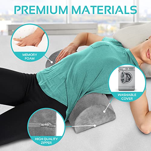  2 Pack Large Half Moon Bolster Pillow For Legs, Knees, Lower Back And Head, Lumbar Support Pillow For Bed, Sleeping | Semi Roll For Ankle And Foot Comfort - Machine Washable Cover, Grey