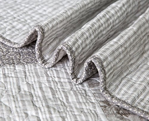  SLPR Silver Linings (2-Piece, Twin Grey Patchwork Quilt With 1 Pillow Sham): Farmhouse Twin Lightweight Bedspread, Bedding Comforter Set, Lightweight Coverlet, Country Style Gray Bedding