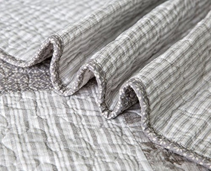  SLPR Silver Linings (2-Piece, Twin Grey Patchwork Quilt With 1 Pillow Sham): Farmhouse Twin Lightweight Bedspread, Bedding Comforter Set, Lightweight Coverlet, Country Style Gray Bedding
