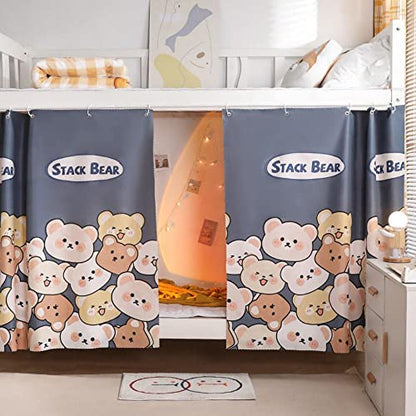  Bunk Bed Drapes For Bottom 2 Pcs/Set Lightproof Bed Canopies Curtain In Student Dormitory Bedroom Cute Lighttight Cloth (Cat&Star,3.8ft H)