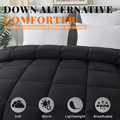  Cosybay Down Alternative Comforter (Black, Full) - All Season Soft Quilted Full Size Bed Comforter - Reversible Lightweight Duvet Insert With Corner Tabs - Winter Summer Warm Fluffy, 82x86 Inches