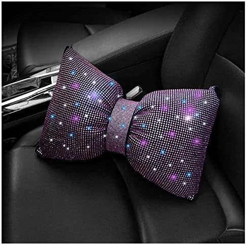  Happyera 1 Pack Bling Bling Rhinestones Bowknot Car Headrest Pillow, Crystal Lumbar Support Pillow, Neck Rest Pillow For Car, Head Neck Support For Pain Relief - White Waist Pillow
