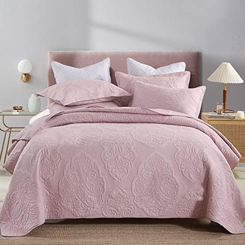  ABREEZE Cotton Bedspread Quilt Sets Floral Patchwork Coverlet Set Comforter Paisley Quilted Coverlet With Pillow Shams, Farmhouse Bedding Set,European Gorgeous Floral Pattern, King Size