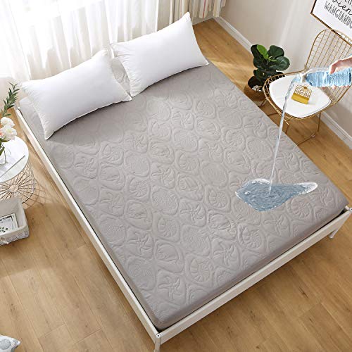  Twin XL Mattress Protector Waterproof Quilted Mattress Pad Cover Fitted Sheet Style 18" Deep Pocket Gray Twin Extra Long Size