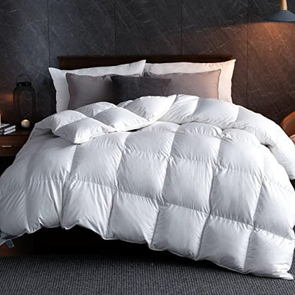  Goose Feather Down Comforter Queen Size, Ultra-Soft All Season Down Duvet Insert, Cotton Cover, 55oz Fill Weight Goose Down Comforter With Storage Bag (90x90)