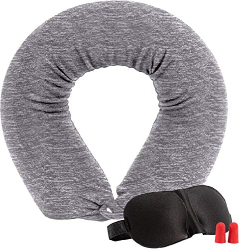  Lusso Gear Twist Memory Foam Travel Pillow -Neck, Lumbar & Leg Support - Adjustable Pillow For Plane, Car, Home - Machine Washable/Dryer Safe Cover - Attaches To Luggage - Ear Plugs, Eye Mask (Gray)