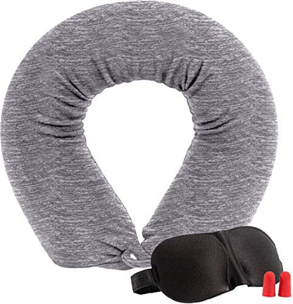  Lusso Gear Twist Memory Foam Travel Pillow -Neck, Lumbar & Leg Support - Adjustable Pillow For Plane, Car, Home - Machine Washable/Dryer Safe Cover - Attaches To Luggage - Ear Plugs, Eye Mask (Gray)