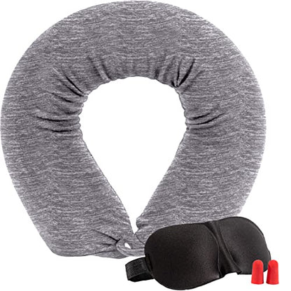  Lusso Gear Twist Memory Foam Travel Pillow -Neck, Lumbar & Leg Support - Adjustable Pillow For Plane, Car, Home - Machine Washable/Dryer Safe Cover - Attaches To Luggage - Ear Plugs, Eye Mask (Gray)