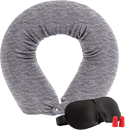  Lusso Gear Twist Memory Foam Travel Pillow -Neck, Lumbar & Leg Support - Adjustable Pillow For Plane, Car, Home - Machine Washable/Dryer Safe Cover - Attaches To Luggage - Ear Plugs, Eye Mask (Gray)