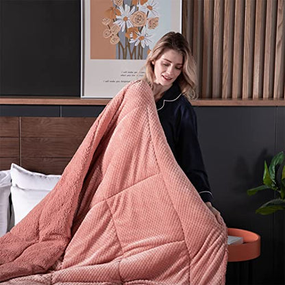  Luxurious Flannel Fleece Comforter With Plush Sherpa Back- Twin Size Bedding Coverlet-Textured Faux Fur Blanket-Machine Washable-Winter Warmth(68X90”, Rose), Twin/Twin XL