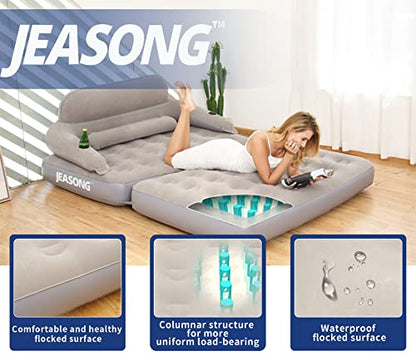  Inflatable Chair Air Couch With Air Pump, Camping Air Mattress Blow Up Inflatable Sofa Bed With Backrest, Multi-Mode Use, Easy To Storage