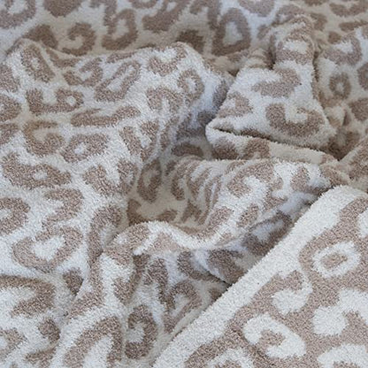 GENERIC Luxury Wild Leopard Throw Blanket - Super Soft Cozy Cable Knitted Throw Blanket, Plush Polyester Blanket, Reversible Chic Blankets, Sweet Dreams Design For Bed, Sofa, Chair, Couch, Travel (Beige)