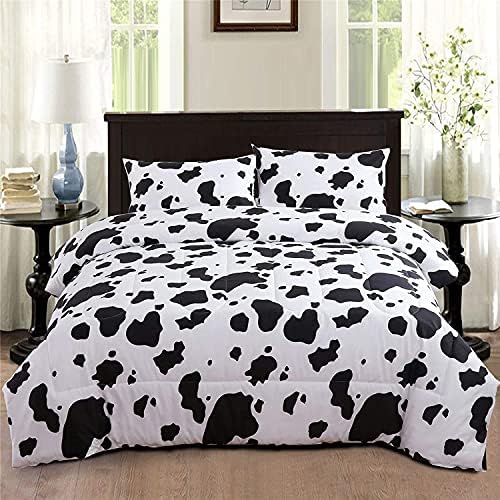  PERFEMET Cow Print Comforter Set Queen Size, Highland Cowhide Rustic Farmhouse Bedding Set, Western Farm Animal Fur Pattern Cowboy Duvet Set, (Brown White)