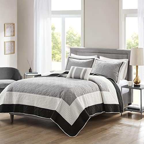  Attingham Reversible Quilt Set - All Season Breathable Coverlet, Lightweight Cozy Bedding Layers, Matching Shams, King/Cal King(104"x94"), Black Multi 7 Piece