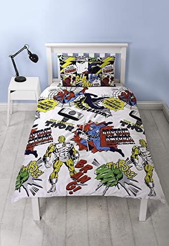 Marvel Official Scribble Duvet Cover Design Spiderman, Captain America, Hulk Design Reversible Two Sided Bedding Duvet Cover With Matching Pillow Case (UK Single/US Twin)
