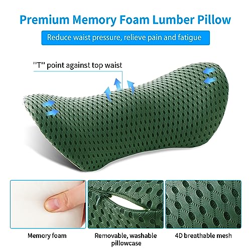  FOUSUPDT Lumbar Pillow, Memory Foam Lumbar Support Pillow For Office Chair And Car Seat, Back Support Pillow For Lower Back Pain Relief, Support Cushion Back Pillow For Sleeping, Driving(Dark Green)