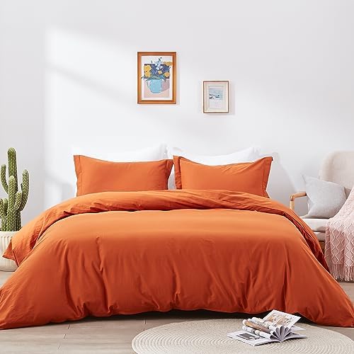  NexHome Burnt Orange Duvet Cover Sets King Size 3 Piece Double Brushed Microfiber King Duvet Cover With Button Closure & Corner Tie 1 Breathable And Soft Duvet Cover 104x90 Inches + 2 Pillow Shams