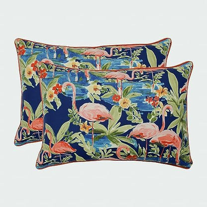  Pillow Perfect Tropic Floral Outdoor Throw Accent Pillow, Plush Fill, Weather, And Fade Resistant, Medium Square - 16.5" X 16.5", Black/Green Clemens, 2 Count