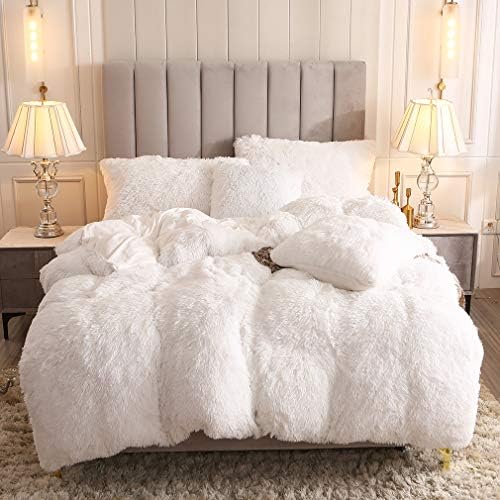  Faux Fur Velvet Fluffy Bedding Duvet Cover Set Down Comforter Quilt Cover With Pillow Shams, Ultra Soft Warm And Durable (Twin, Pink)