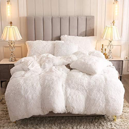  Faux Fur Velvet Fluffy Bedding Duvet Cover Set Down Comforter Quilt Cover With Pillow Shams, Ultra Soft Warm And Durable (Twin, Pink)