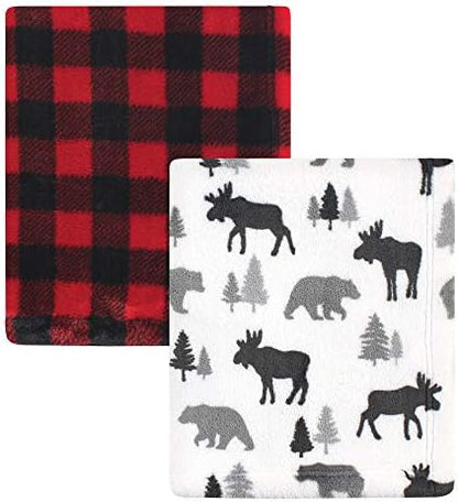  Hudson Baby Unisex Baby Cozy Plush Luxury Blankets 2pk, Pink Elephants, One Size