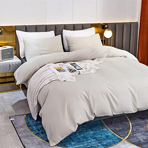  QWACK 100% Linen Duvet Cover King Set 3 Pcs Washed French Natural Flax Duvet Cover Soft Breathable Comfy Linen Bedding Set With 1 Duvet Cover Linen 2 Linen Pillowshams (King, White)