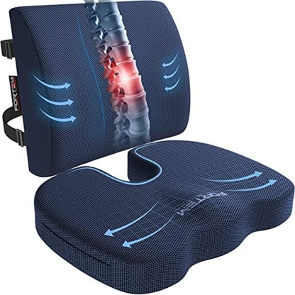  FORTEM Chair Cushion/Seat Cushion For Office, Lumbar Support For Chair, Car, Back Support Memory Foam Pillow Washable Cover (Black, Velour)