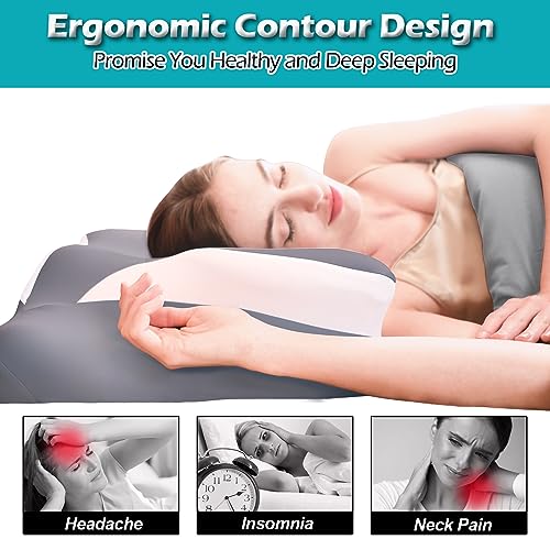  Upgraded Cervical Neck Pillow For Neck And Shoulder Pain, Ergonomic Contour Pillow For Sleeping, Memory Foam Pillow With Cooling Cover, Neck Support Pillow For Side, Back & Stomach Sleepers, Grey
