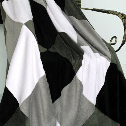  Onitiva - [Plaids - Black/Gray/White] Soft Coral Fleece Patchwork Throw Blanket (59 By 78.7 Inches)