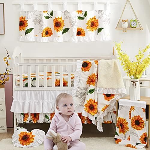 Brandream Wildflower Butterfly Crib Bedding Sets For Girls Farmhouse Baby Nursery Bedding Blanket Set Romantic Purple White, 6 Pieces