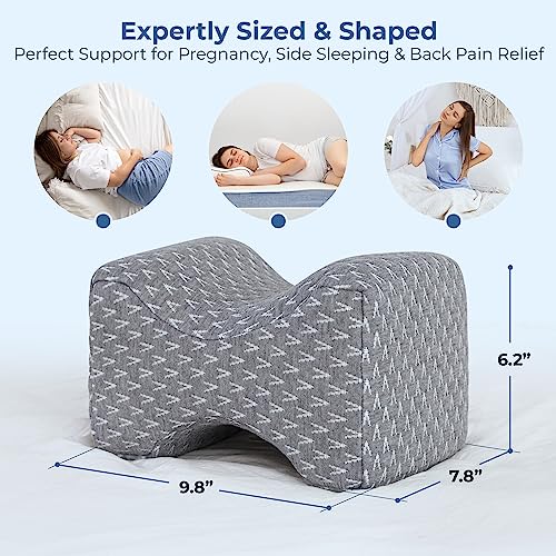  Knee Pillow For Side Sleepers - 100% Memory Foam Wedge Contour - Leg Pillows For Sleeping - Spacer Cushion For Spine Alignment, Back Pain, Pregnancy Support - Sciatica, Hip, Joint, Grey
