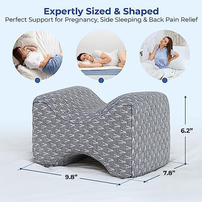  Knee Pillow For Side Sleepers - 100% Memory Foam Wedge Contour - Leg Pillows For Sleeping - Spacer Cushion For Spine Alignment, Back Pain, Pregnancy Support - Sciatica, Hip, Joint, Grey