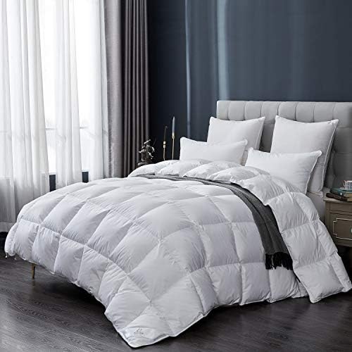  Winter Goose Feathers And Down Comforter Duvet Insert, 100% Cotton Cover, 58 Oz Fill Weight, Winter (California King)